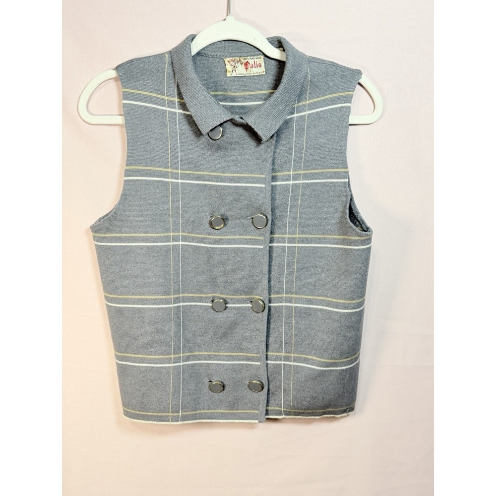 Vintage 100% Wool Palio Italy Plaid Vest Womens Dbl Breasted Dark Academia Sz 12